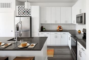 Kitchen with side by side refrigerator at allure on the parkway in lake mary fl 32746